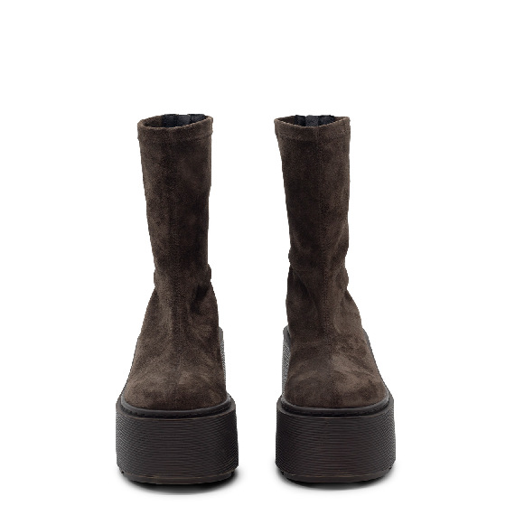 F20 Zeppa Stripy – Dark brown zip ankle boot in stretch suede  